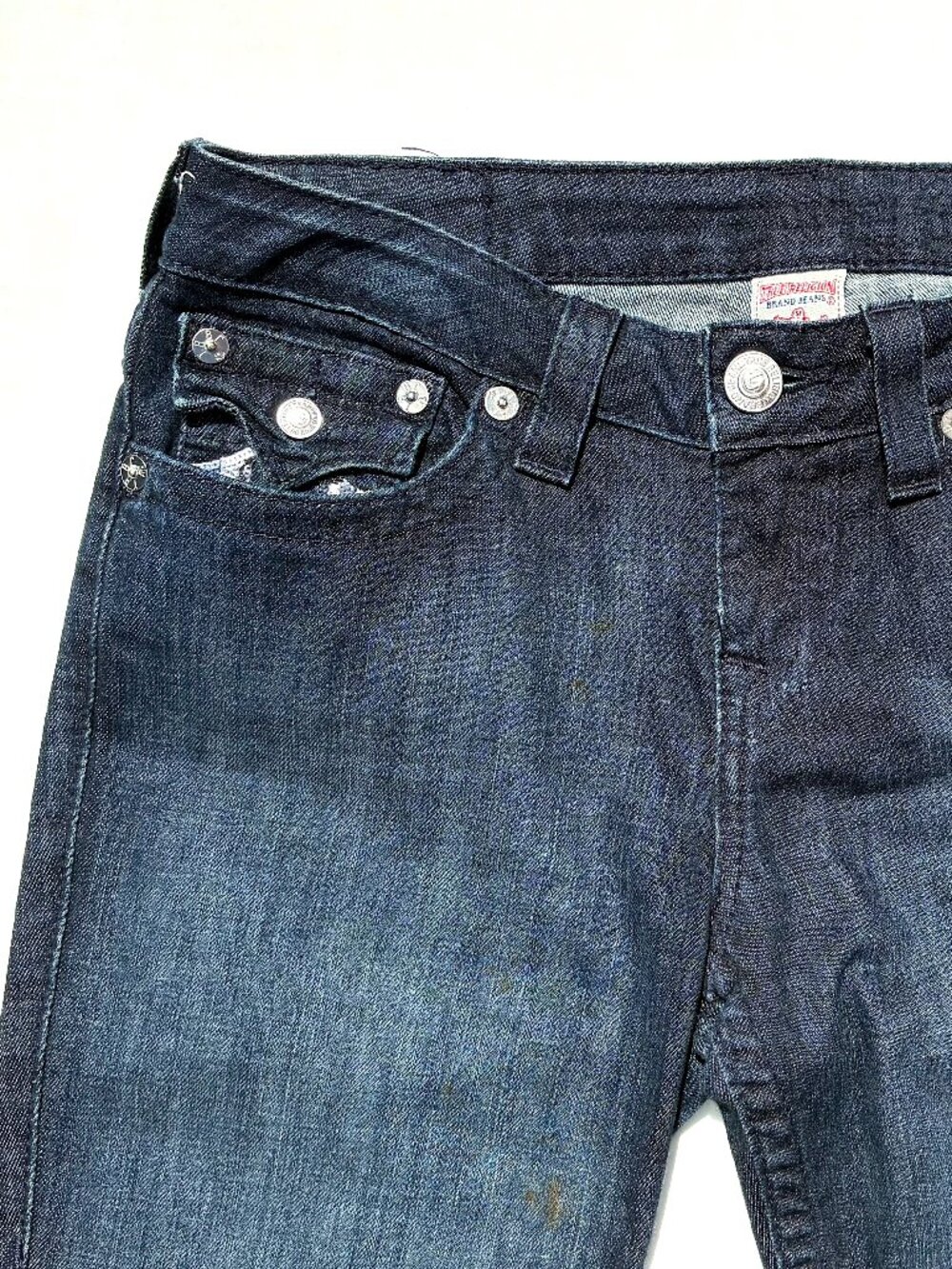 Women’s True Religion World Tour Jeans Dark Wash Bootcut Hi Rise Flap Pocket 29